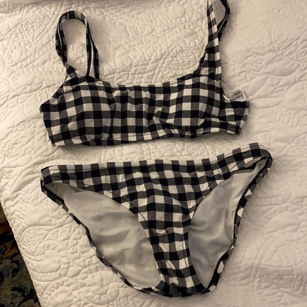 J. Crew Factory Black and White Gingham Bikini Set